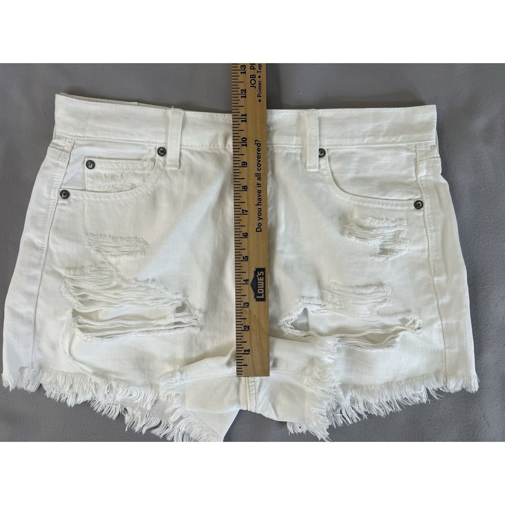 American Eagle Festival High Rise MIDI Jean Shorts White Ripped Distressed Sz 10 - Picture 3 of 8